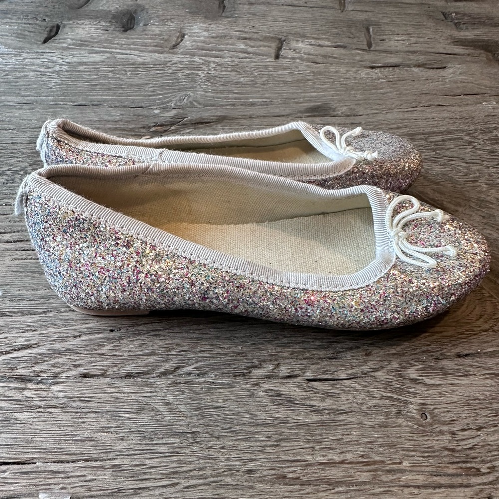 🦄 CREWCUTS BALLET FLATS SILVER RAINBOW SPARKLE💗LITTLE GIRLS SIZE 11 💎🦄